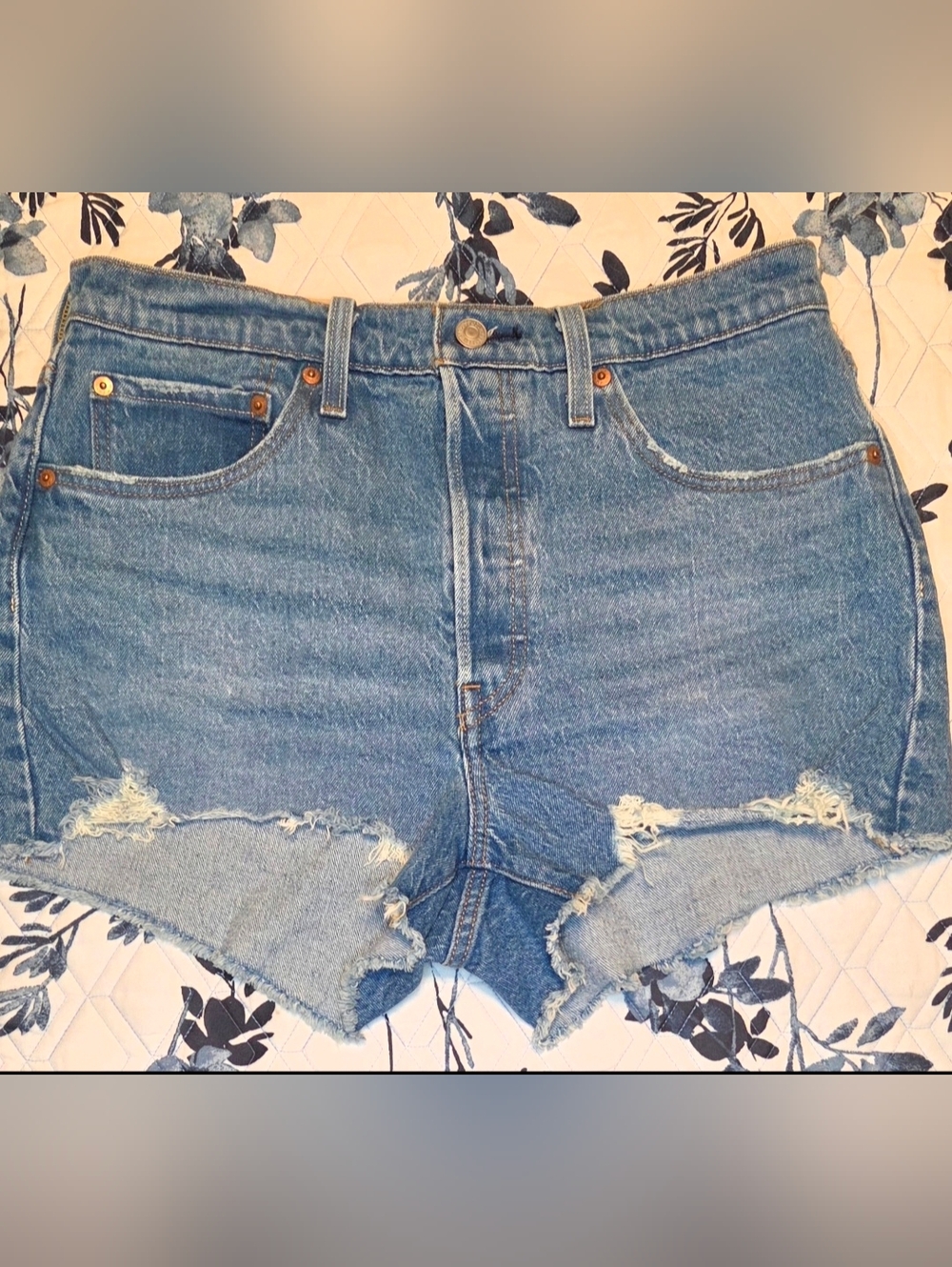 Levi’s 501 Original High Rise Denim Shorts Size 30 Distressed Raw Hem Button Fly